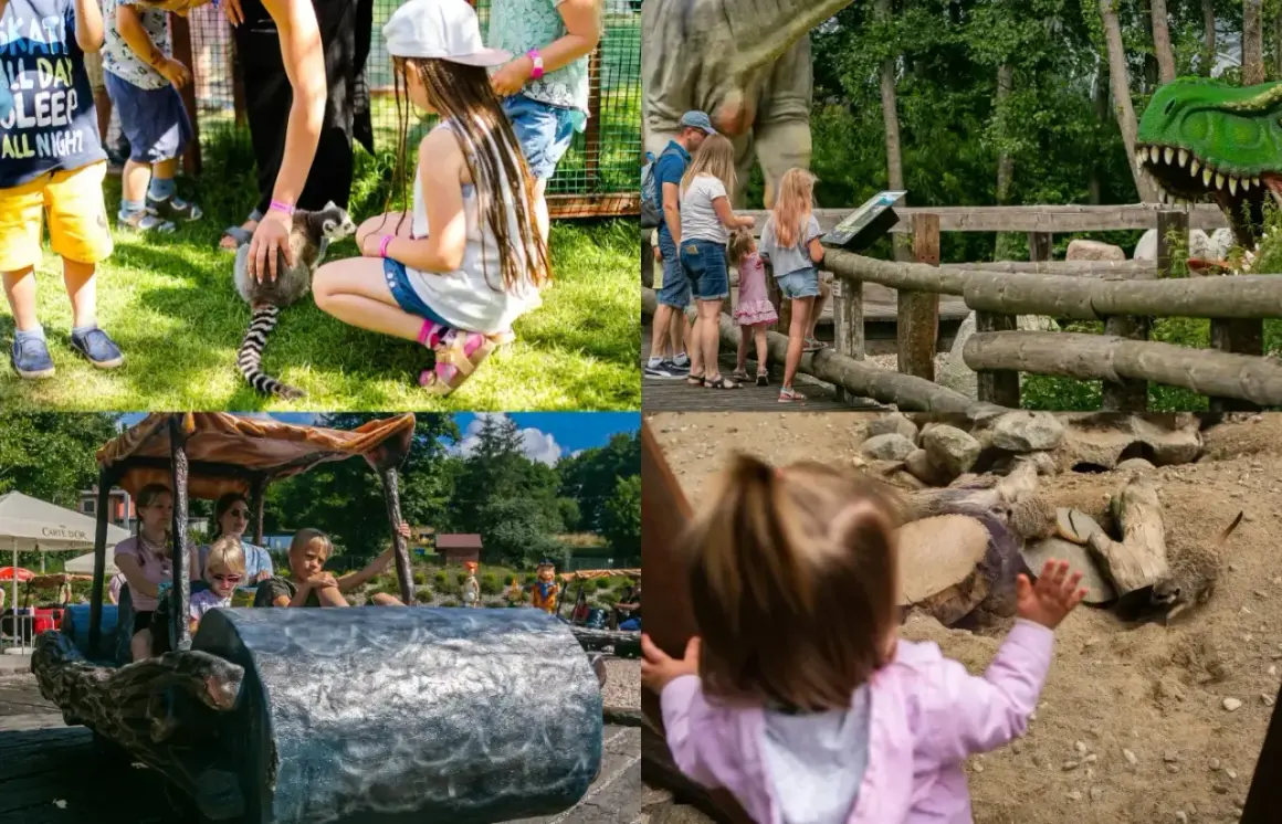 Rodzinne atrakcje na weekend w Trójmieście: dzieci karmią lemura, oglądają dinozaury i bawią się w jaskini.