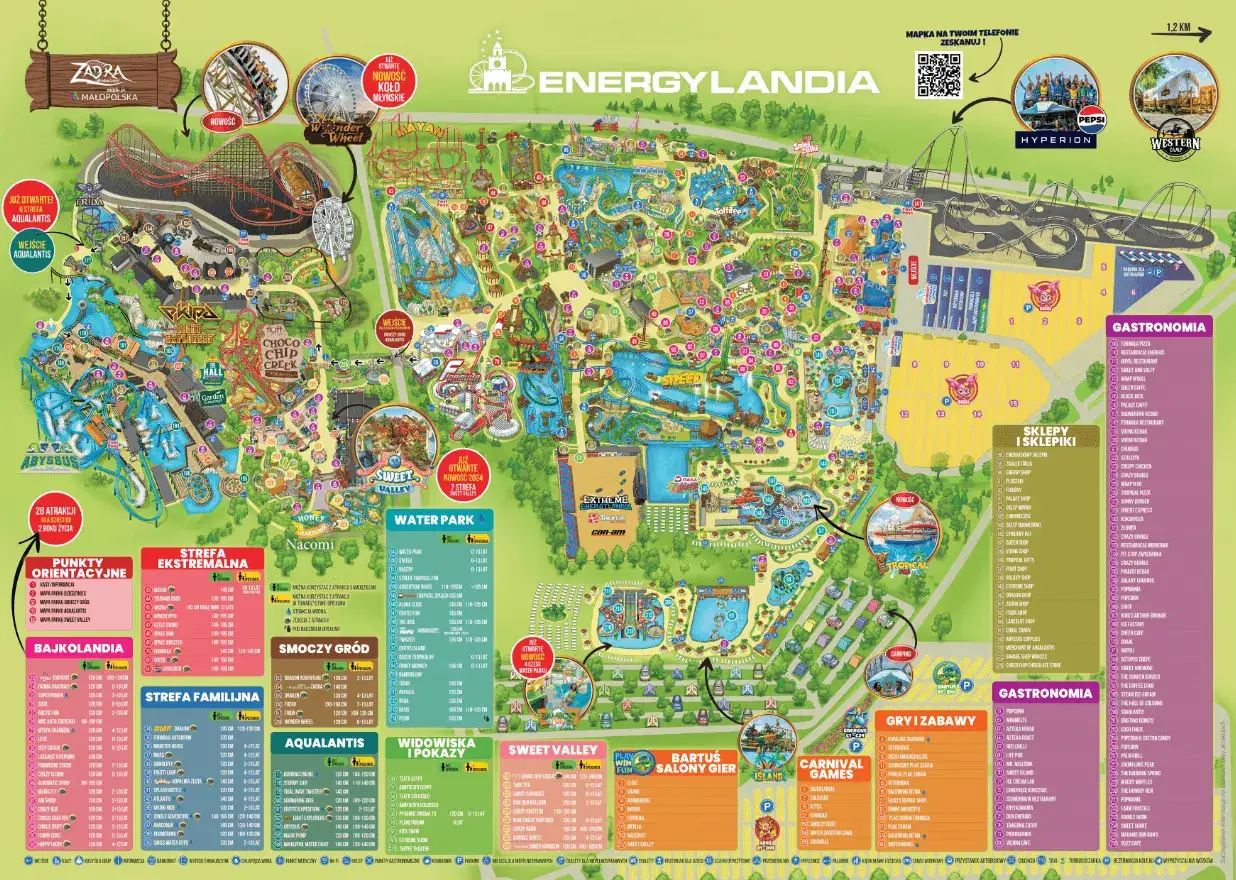 Mapa Energylandii pokazuje jej ogromną powierzchnię, na której znajduje się wiele atrakcji.